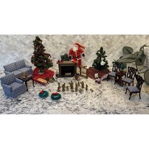 VTG Dollhouse Miniature Christmas Themed Living Room Furniture Nativity Santa